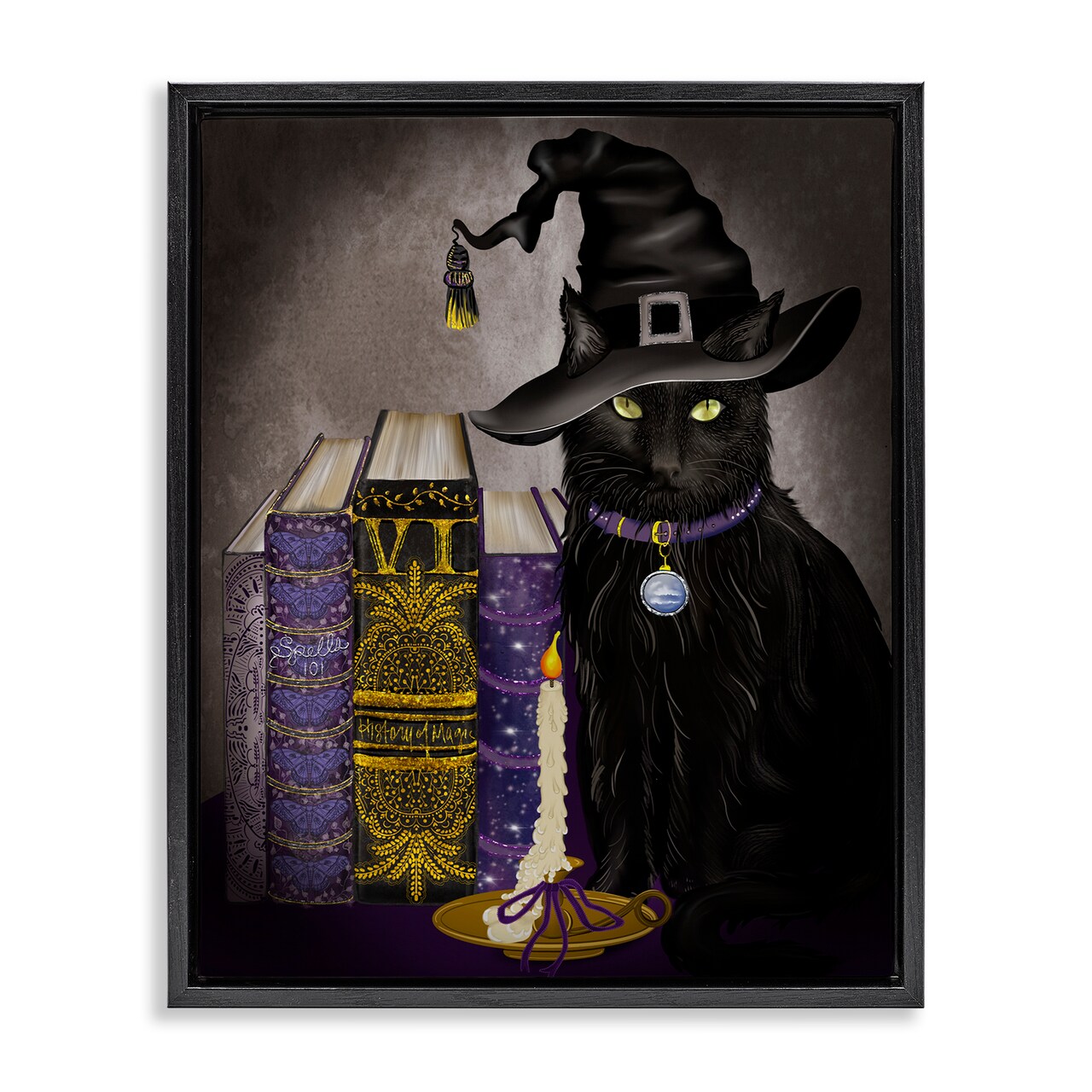 Stupell Industries Black Cat Gothic Books Floating Frame, design by Lori Mosley